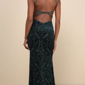 Marvelous Icon Emerald Velvet Glitter Backless Maxi Dress